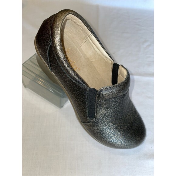 Alegria Wedge Work Shoes Women’s Size 39 U.S. 8 M Bronze Floral Slip On Comfort - Picture 1 of 12